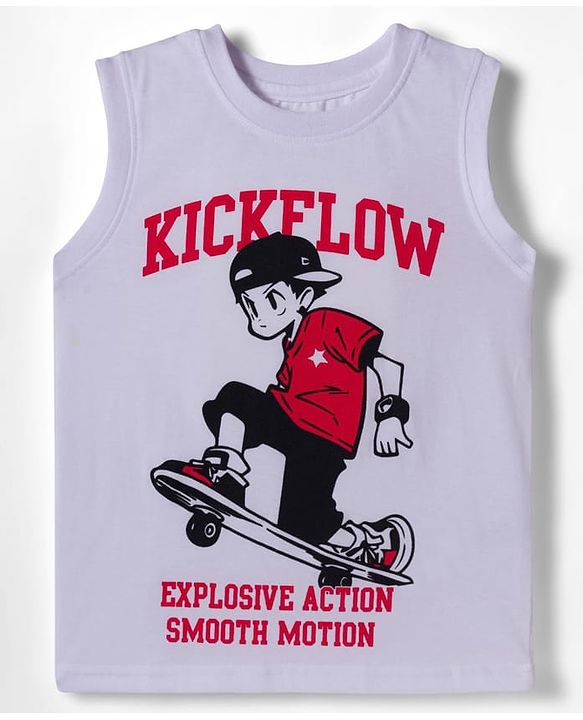 Pine Kids Cotton Knit Sleeveless Tank T-Shirts with Text Print Pack of 5 - Multicolor