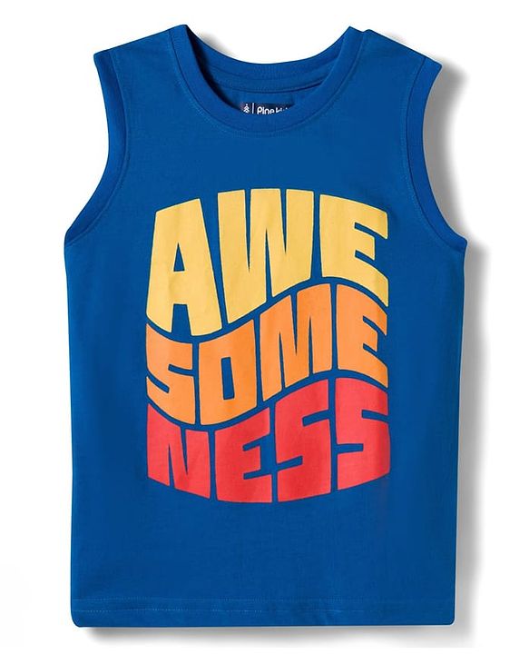 Pine Kids Cotton Knit Sleeveless Tank T-Shirts with Text Print Pack of 5 - Multicolor