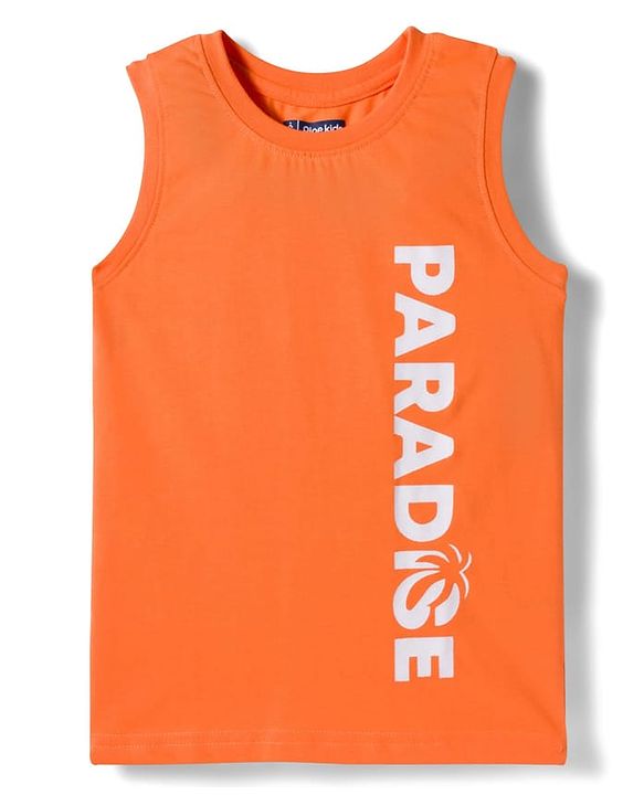 Pine Kids Cotton Knit Sleeveless Tank T-Shirts with Text Print Pack of 5 - Multicolor
