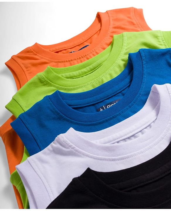 Pine Kids Cotton Knit Sleeveless Tank T-Shirts with Text Print Pack of 5 - Multicolor