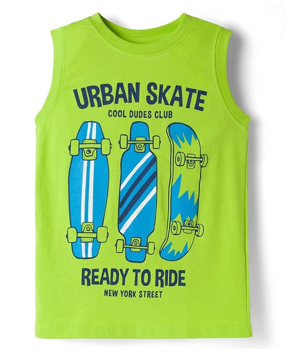 Pine Kids Cotton Knit Sleeveless Tank T-Shirts with Text Print Pack of 5 - Multicolor