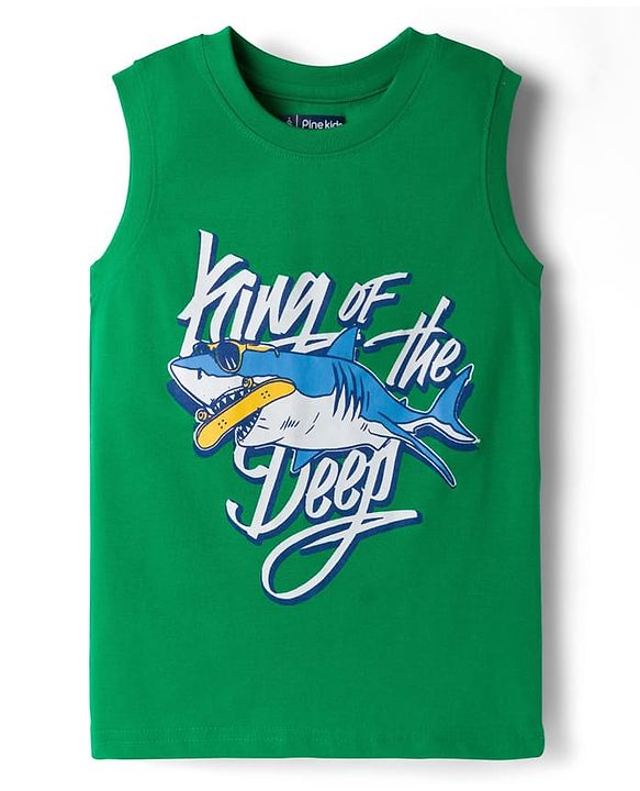 Pine Kids Cotton Knit Sleeveless Tank T-Shirts with Text Print Pack of 5 - Multicolor