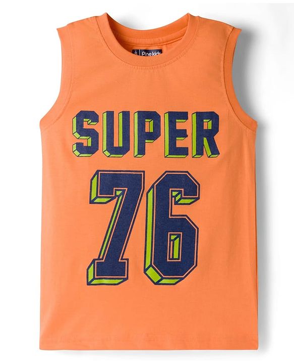 Pine Kids Cotton Knit Sleeveless Tank T-Shirts with Text Print Pack of 5 - Multicolor