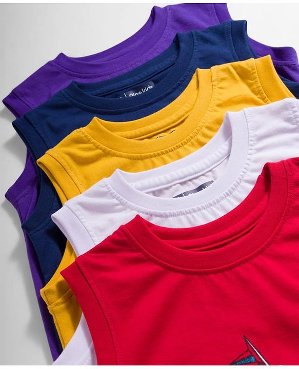 Pine Kids Cotton Knit Sleeveless Tank T-Shirts with Text Print Pack of 5 - Multicolor