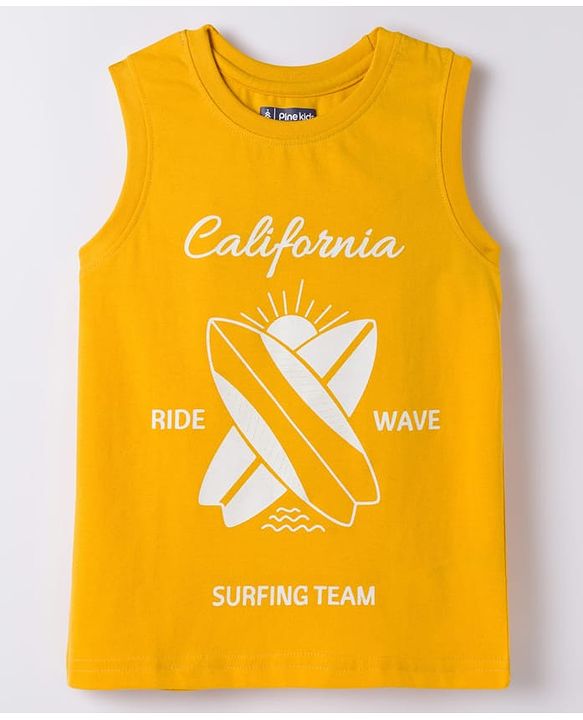 Pine Kids Cotton Knit Sleeveless Tank T-Shirts with Text Print Pack of 5 - Multicolor