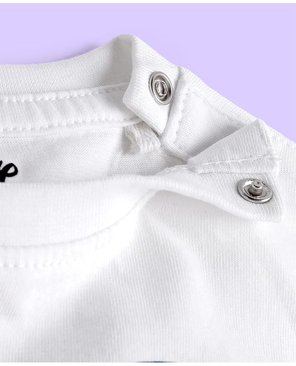 Babyhug Disney Single Jersey Knit Half Sleeves Shorts Night Suit With Mickey Mouse Graphics - White