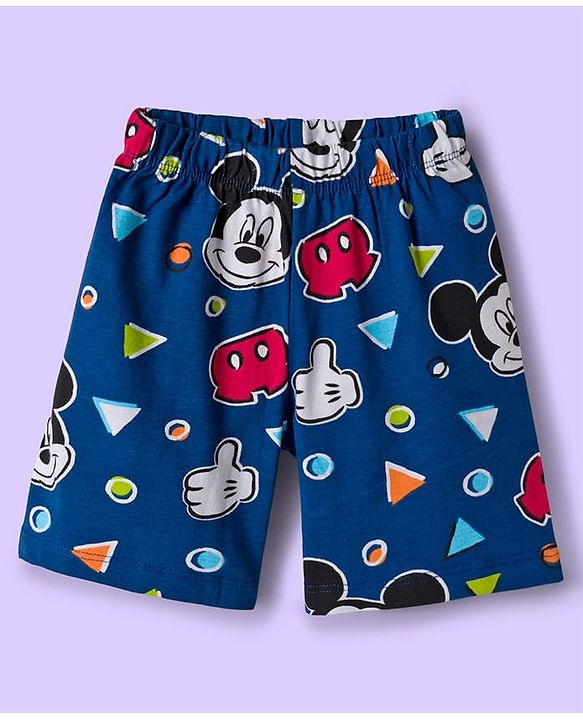 Babyhug Disney Single Jersey Knit Half Sleeves Shorts Night Suit With Mickey Mouse Graphics - White