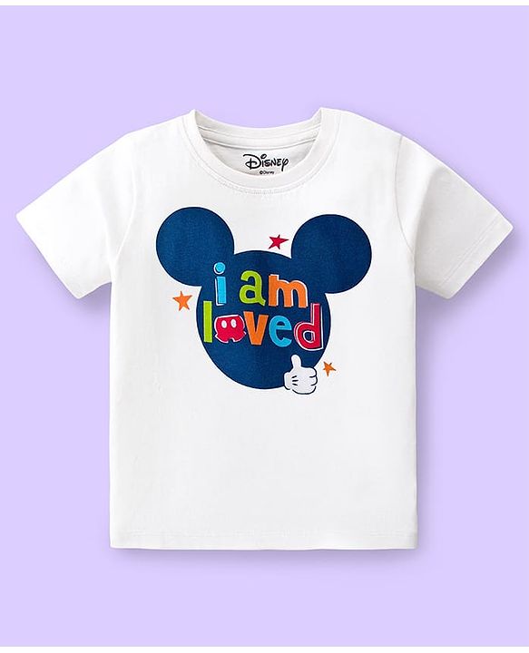 Babyhug Disney Single Jersey Knit Half Sleeves Shorts Night Suit With Mickey Mouse Graphics - White