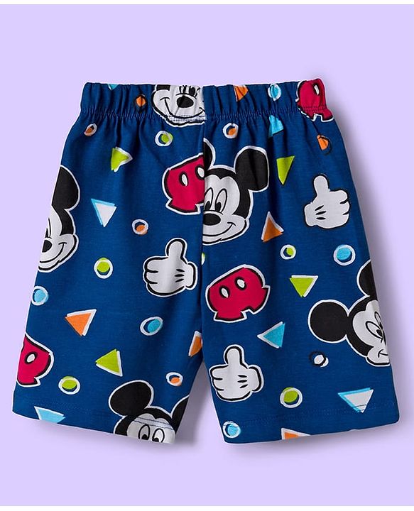 Babyhug Disney Single Jersey Knit Half Sleeves Shorts Night Suit With Mickey Mouse Graphics - White