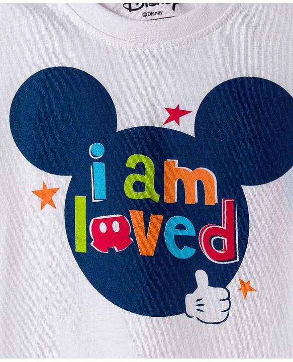 Babyhug Disney Single Jersey Knit Half Sleeves Shorts Night Suit With Mickey Mouse Graphics - White