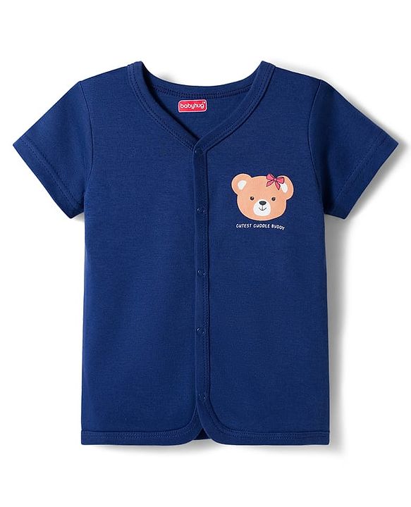 Babyhug 100% Cotton Front Open Jhablas With Animal Print Pack Of 3 - Navy Blue Red & Cream