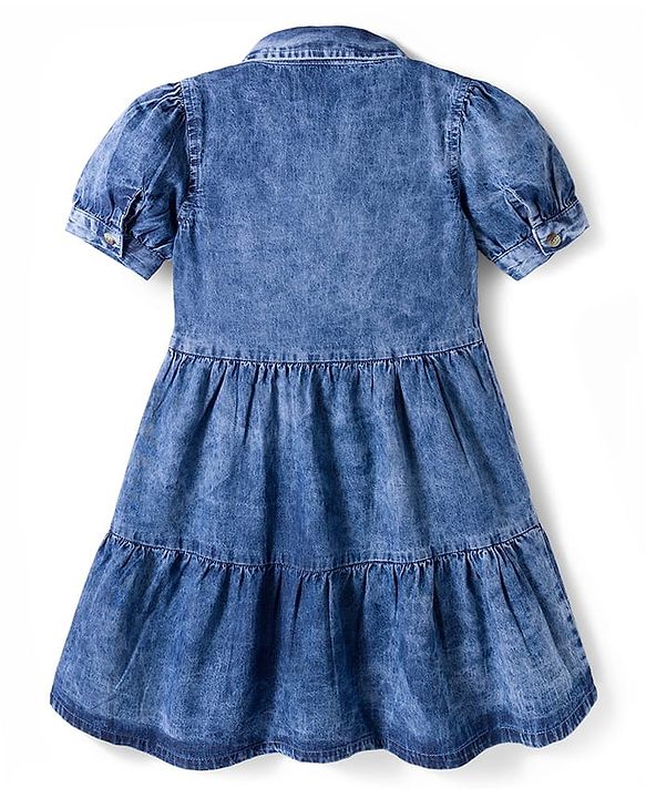 Pine Kids Cotton Woven Half Sleeves Solid Colour Frock - Navy Blue