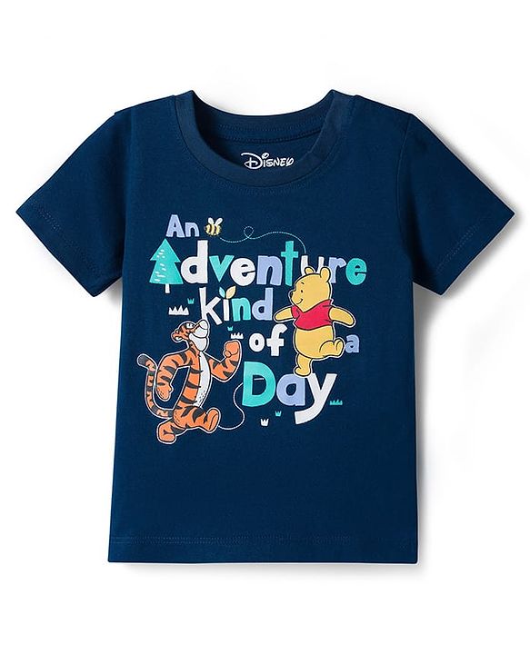 Babyhug Disney Single Jersey Knit Half Sleeves Shorts Night Suit With Winnie & Friends Print - Navy Blue