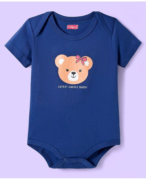 Babyhug 100% Cotton Onesies With Animal Print Pack Of 3 - Red Navy Blue & Cream