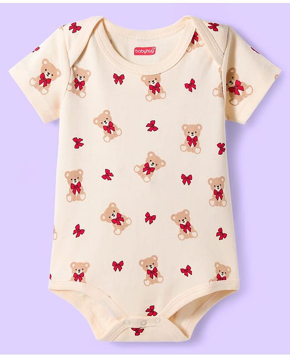 Babyhug 100% Cotton Onesies With Animal Print Pack Of 3 - Red Navy Blue & Cream