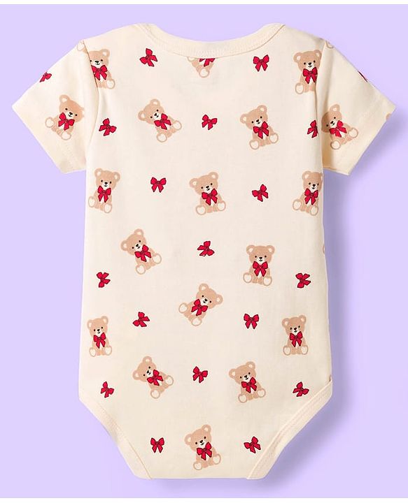 Babyhug 100% Cotton Onesies With Animal Print Pack Of 3 - Red Navy Blue & Cream