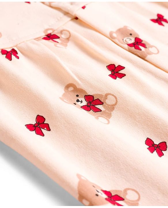 Babyhug 100% Cotton Interlock Knit Frill Sleeves Rompers with Bear & Polka Dot Pack of 2 - Red & Cream