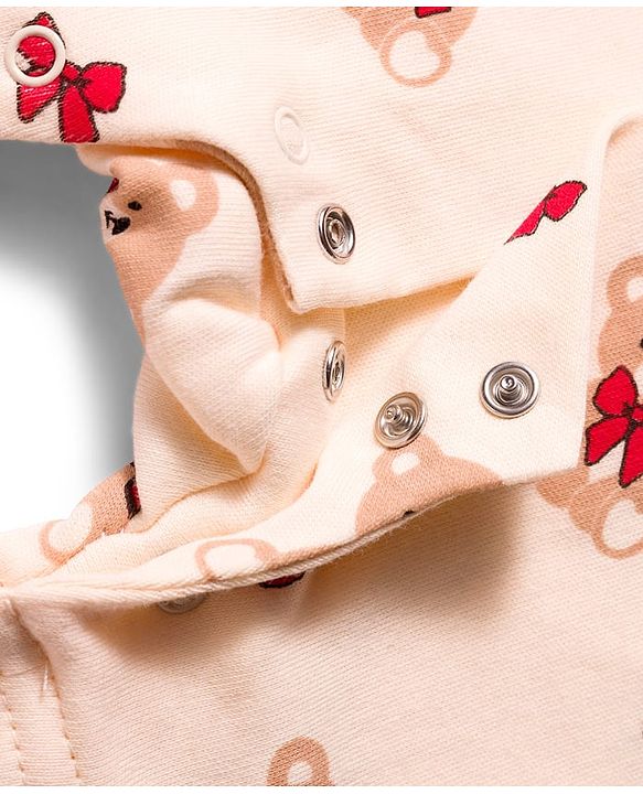 Babyhug 100% Cotton Interlock Knit Frill Sleeves Rompers with Bear & Polka Dot Pack of 2 - Red & Cream