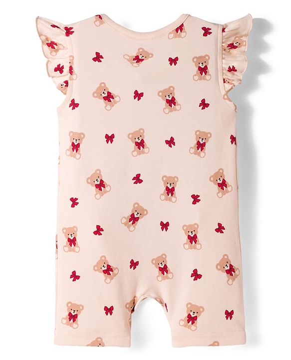 Babyhug 100% Cotton Interlock Knit Frill Sleeves Rompers with Bear & Polka Dot Pack of 2 - Red & Cream