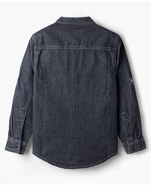 Pine Kids 100% Cotton Woven Full Sleeves Denim Shirt - Black