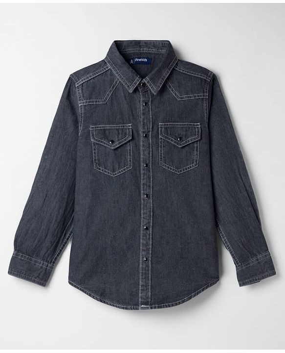 Pine Kids Woven Full Sleeves Solid Denim Shirt - Black