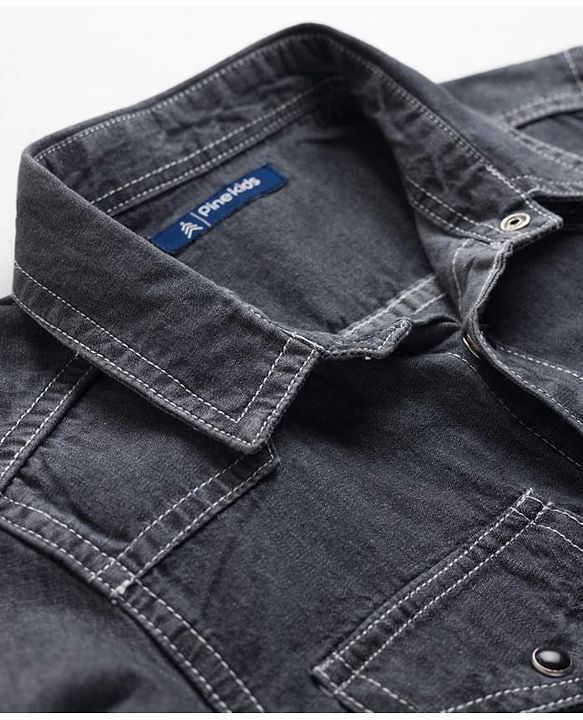 Pine Kids Woven Full Sleeves Solid Denim Shirt - Black