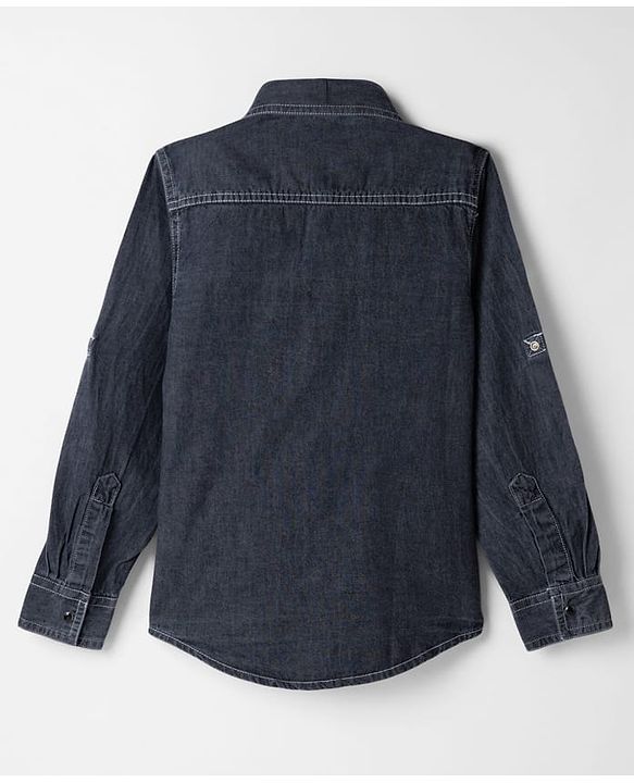Pine Kids Woven Full Sleeves Solid Denim Shirt - Black