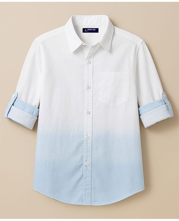 Pine Kids Cotton Woven Full Sleeves Solid Colour Shirt - Blue & White
