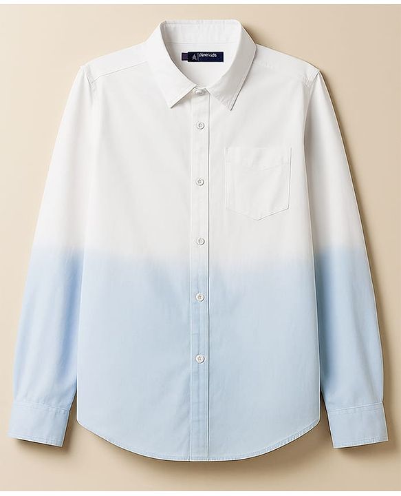 Pine Kids Cotton Woven Full Sleeves Solid Colour Shirt - Blue & White