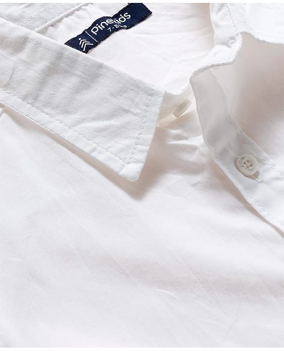 Pine Kids Cotton Woven Full Sleeves Solid Colour Shirt - Blue & White