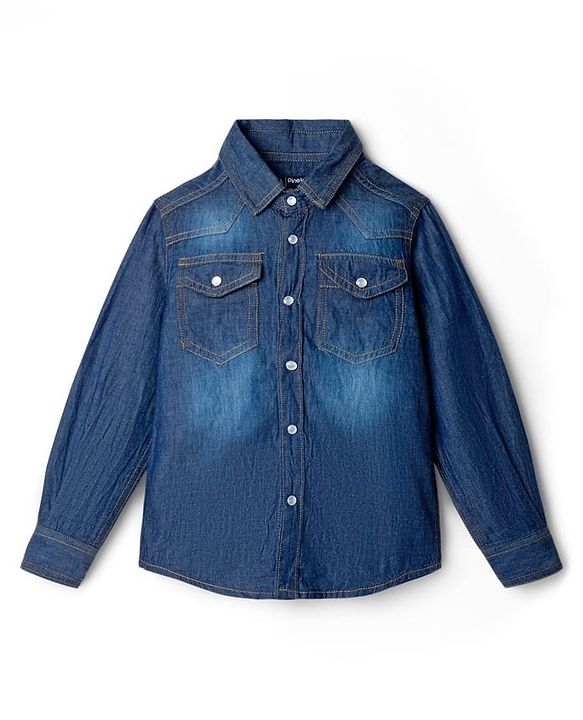Pine Kids Denim Woven Full Sleeves Washed Shirt - Blue