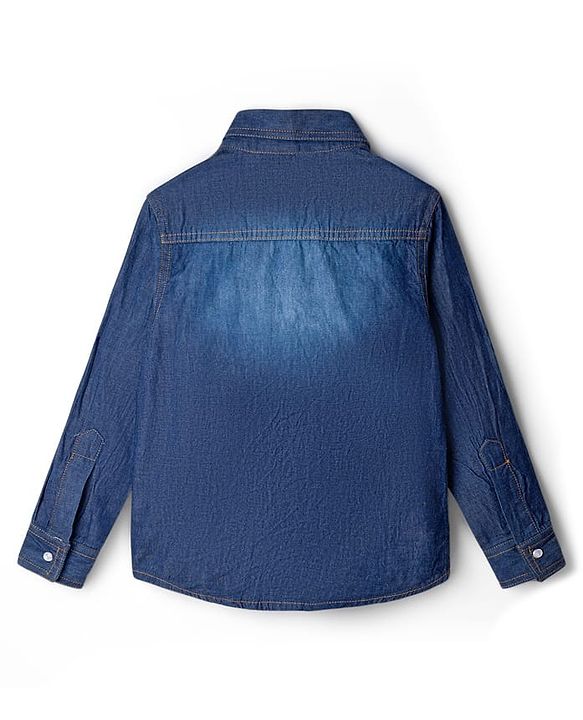 Pine Kids Denim Woven Full Sleeves Washed Shirt - Blue