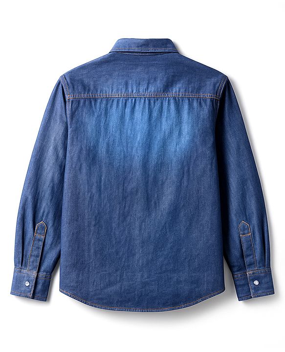 Pine Kids Denim Woven Full Sleeves Washed Shirt - Blue