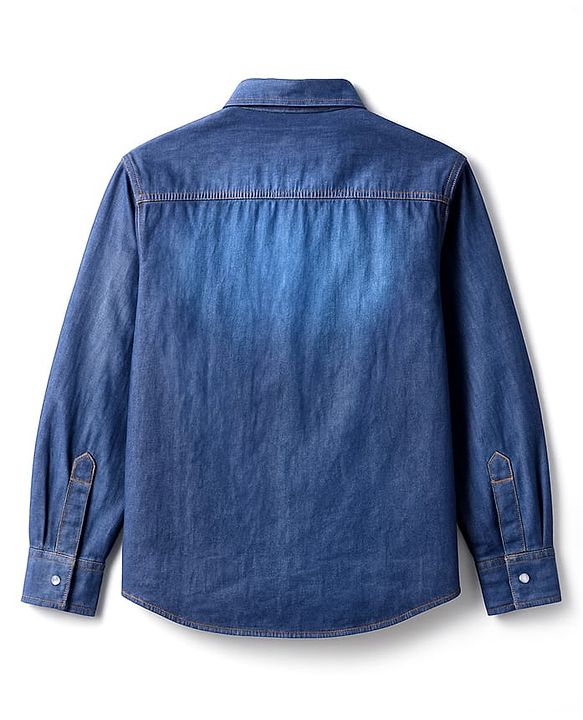 Pine Kids Denim Woven Full Sleeves Washed Shirt - Blue