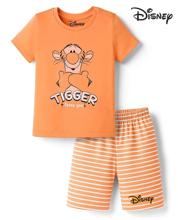 Babyhug Disney Single Jersey Knit Half Sleeves Shorts Night Suit With Tigger Graphics - Orange