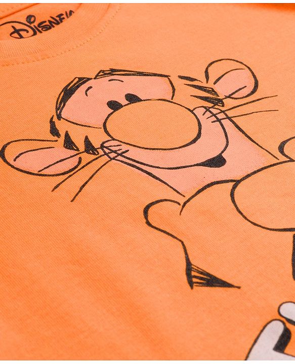 Babyhug Disney Single Jersey Knit Half Sleeves Shorts Night Suit With Tigger Graphics - Orange