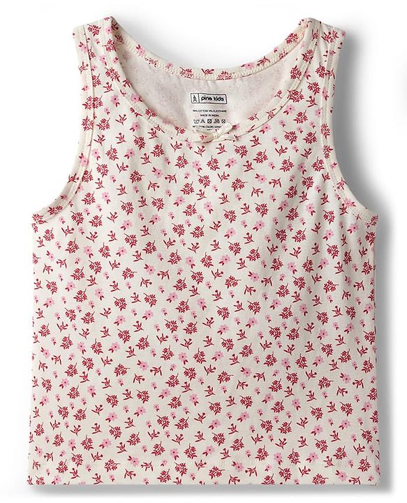 Pine Kids Cotton Lycra Knit Sleeveless Vests with Floral Print Pack of 3 (Color May Vary)