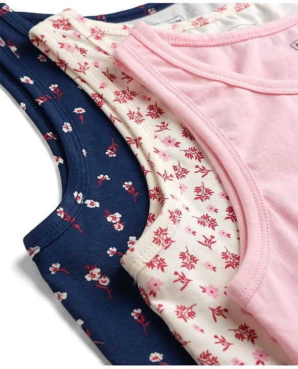 Pine Kids Cotton Lycra Knit Sleeveless Vests with Floral Print Pack of 3 (Color May Vary)