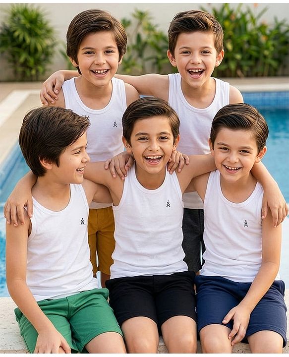 Pine Kids Cotton Lycra Knit Sleeveless Solid Colour Vests Pack Of 5 - White