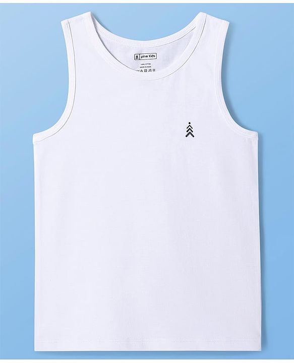Pine Kids Cotton Lycra Knit Sleeveless Solid Colour Vests Pack Of 5 - White
