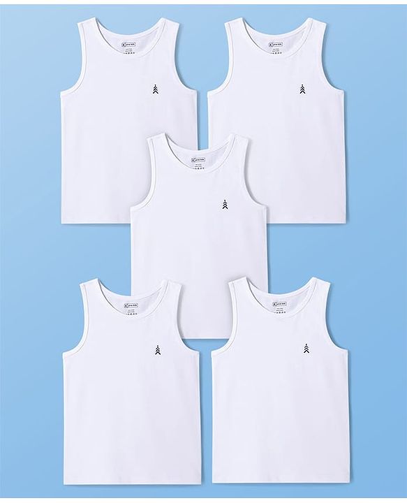 Pine Kids Cotton Lycra Knit Sleeveless Solid Colour Vests Pack Of 5 - White