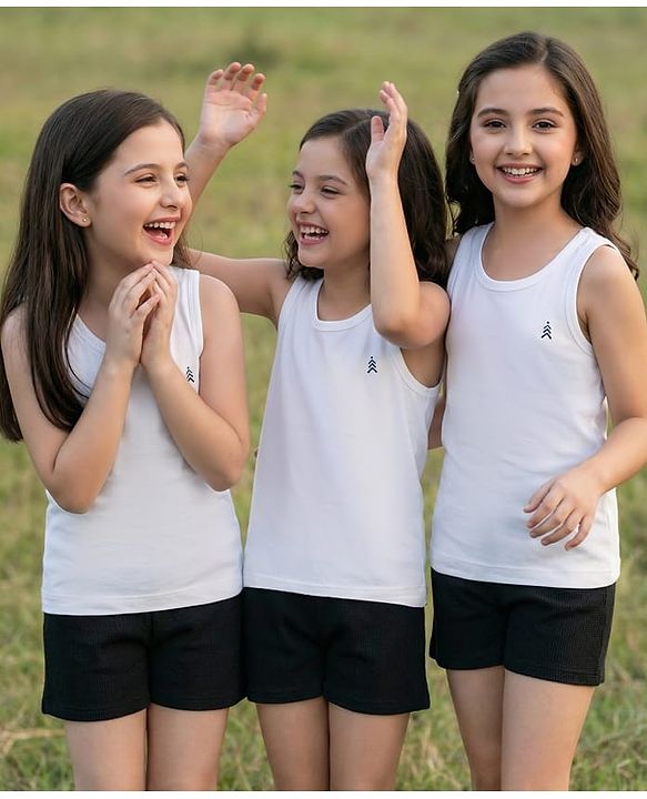 Pine Kids Cotton Lycra Knit Sleeveless Solid Colour Vests Pack Of 3 - White