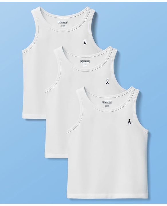 Pine Kids Cotton Lycra Knit Sleeveless Solid Colour Vests Pack Of 3 - White