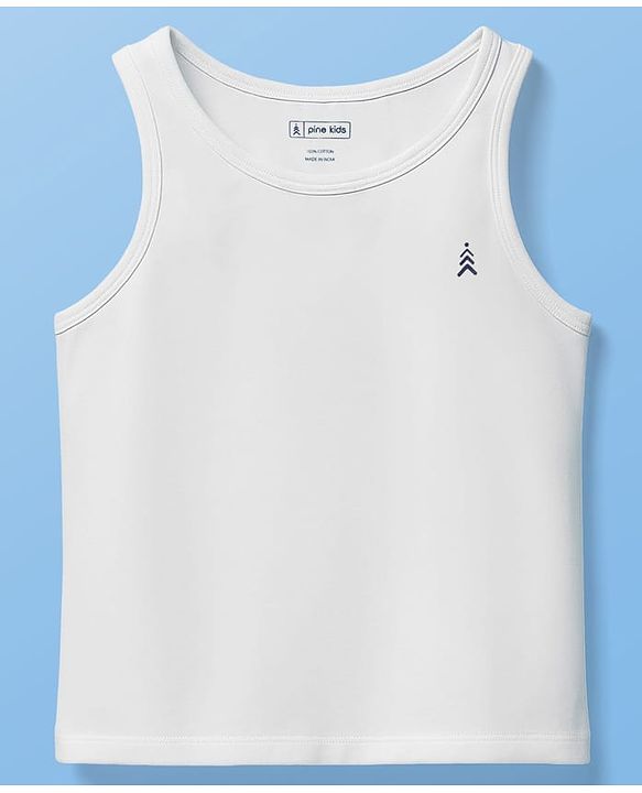 Pine Kids Cotton Lycra Knit Sleeveless Solid Colour Vests Pack Of 3 - White