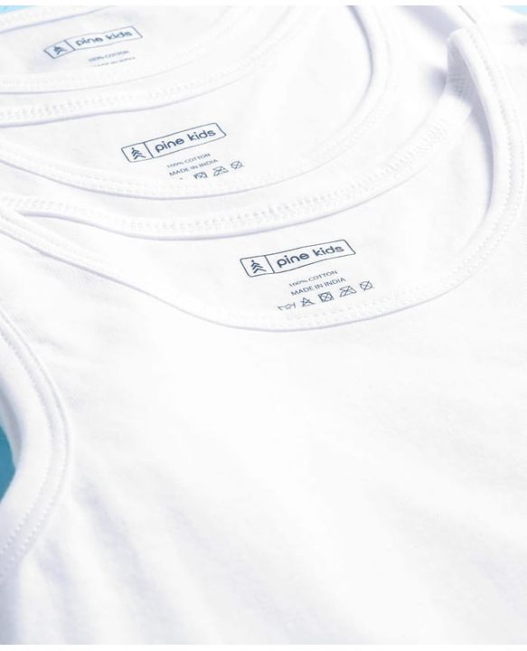 Pine Kids Cotton Lycra Knit Sleeveless Solid Colour Vests Pack Of 3 - White