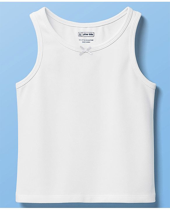 Pine Kids Cotton Knit Sleeveless Solid Colour Vests Pack Of 5 - White