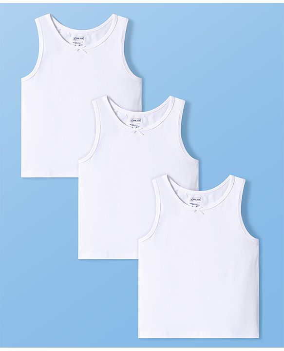 Pine Kids Cotton Knit Sleeveless Solid Colour Vests - White