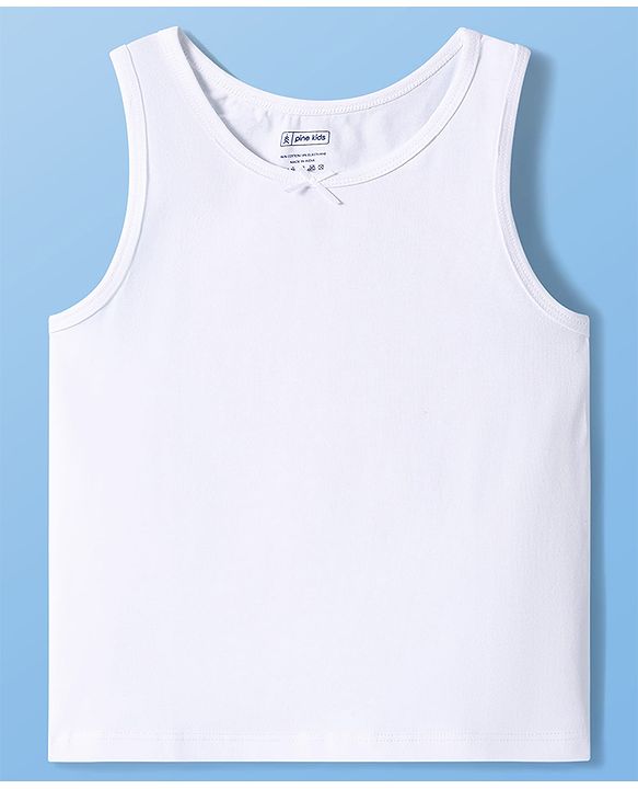 Pine Kids Cotton Knit Sleeveless Solid Colour Vests - White