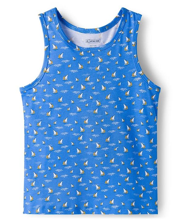 Pine Kids Cotton Knit Sleeveless Striped & Boat Printed Vests Pack of 3 - ( Colour May Vary)