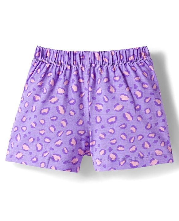 Babyhug Disney Single Jersey Knit Half Sleeves Shorts Night Suit With Marie Graphics - Lavender